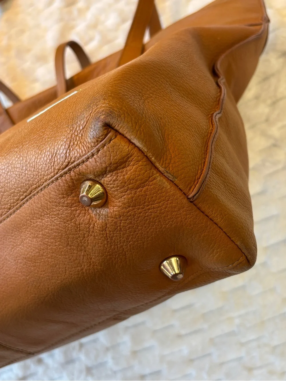 Stella & Max Tan Pebbled Leather Tote Bag Gold Hardware Structured Shoulder Bag